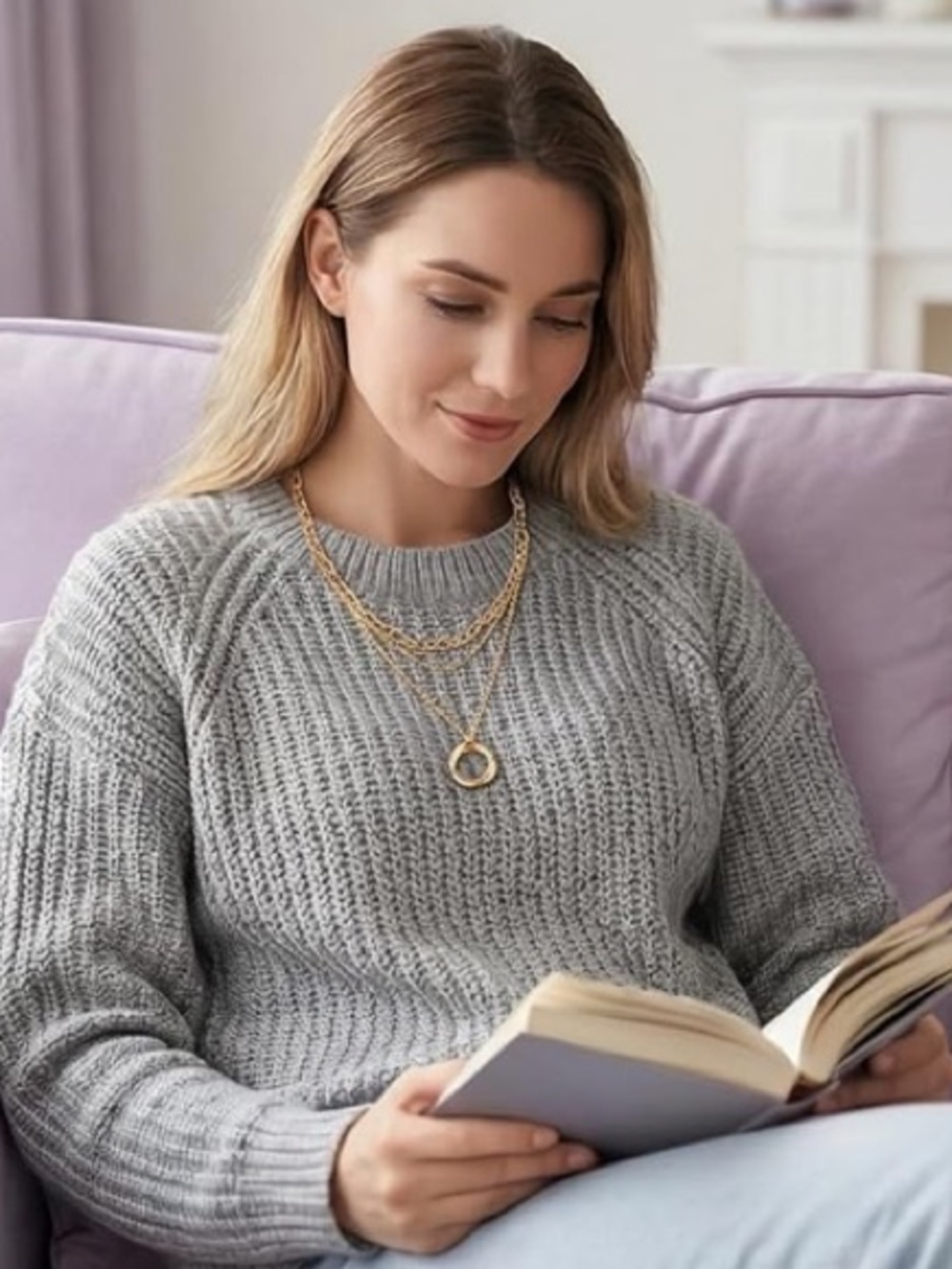 Anthropologie Gold Tone Three-Layer Necklace with Twisted Circle Pendant - Picture 3 of 4